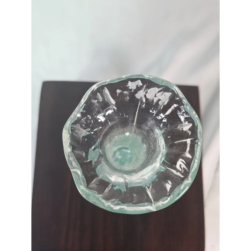 Joe Rice 8 Inch Teal Hand Blown Floral Vase